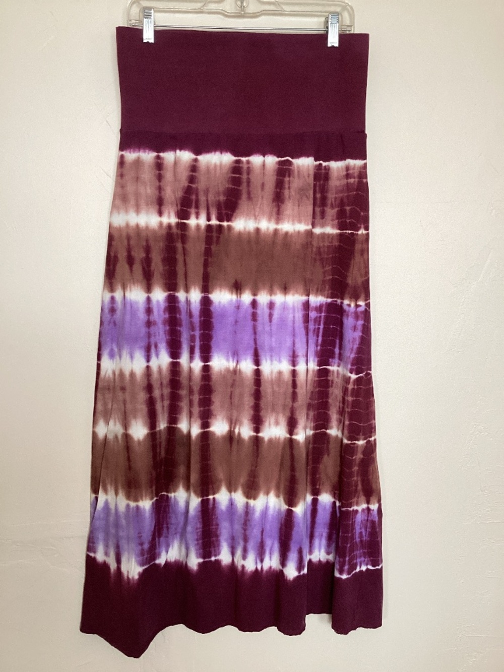 Soul Flower XL Maxi Skirt tie dye organic cotton burgundy purple tan cream